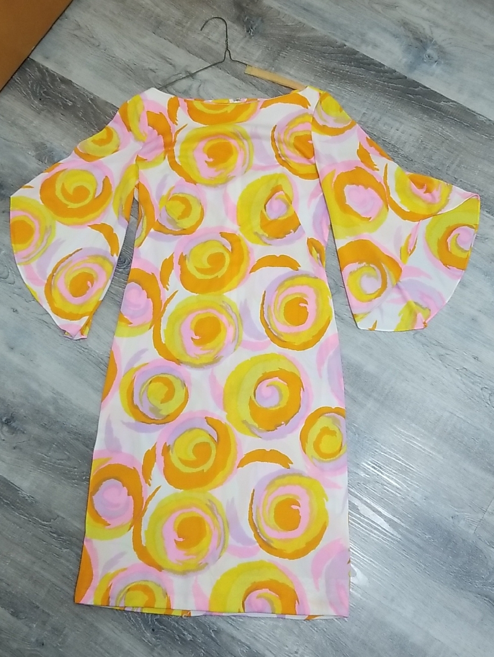 Vintage Yellow & Pink Swirl Print Dress